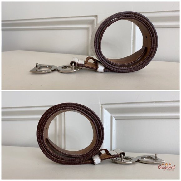 Authentic Dolce&Gabanna White Leather Silver Logo Buckle Belt Size 95/38 - Picture 9 of 12